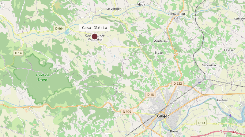 Carte situant Casa Glèsia à 10 km au nord-ouest de Gaillac