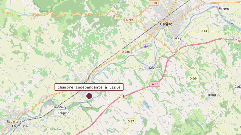 Carte situant Chambre indépendante à Lisle à 10 km au sud-ouest de Gaillac
