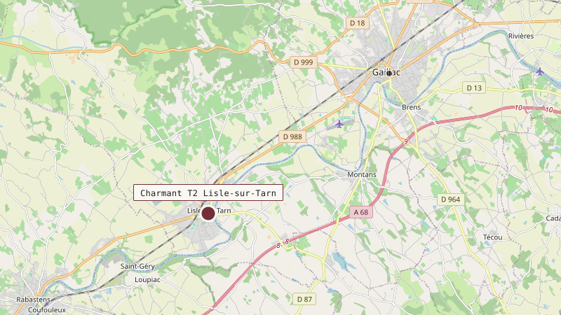 Carte situant Charmant T2 Lisle-sur-Tarn à 9 km au sud-ouest de Gaillac