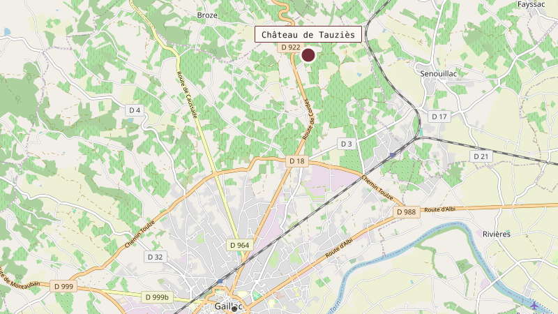 Carte situant Château de Tauziès à 5 km au nord de Gaillac