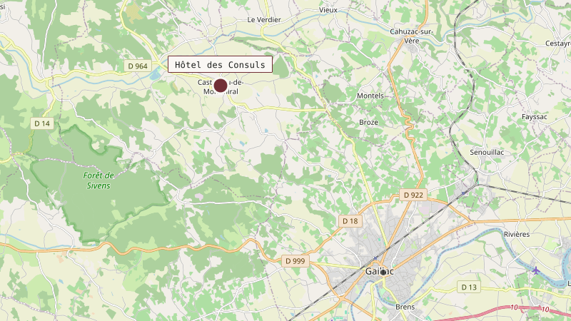 Carte situant Hôtel des Consuls à 10 km au nord-ouest de Gaillac