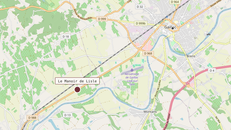 Carte situant Le Manoir de Lisle à 5 km au sud-ouest de Gaillac