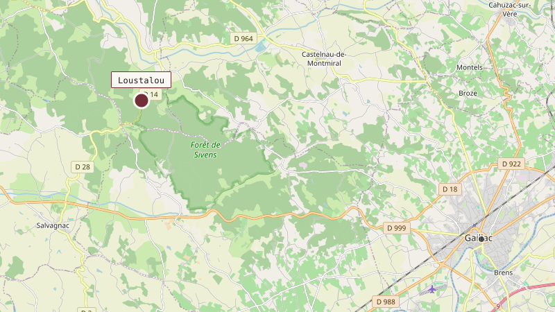 Carte situant Loustalou à 15 km au ouest de Gaillac