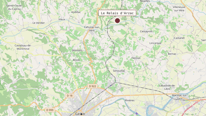 Carte situant Le Relais d'Arzac à 11 km au nord de Gaillac