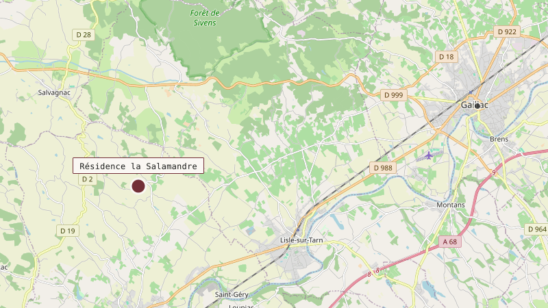 Carte situant Résidence la Salamandre à 14 km au ouest de Gaillac